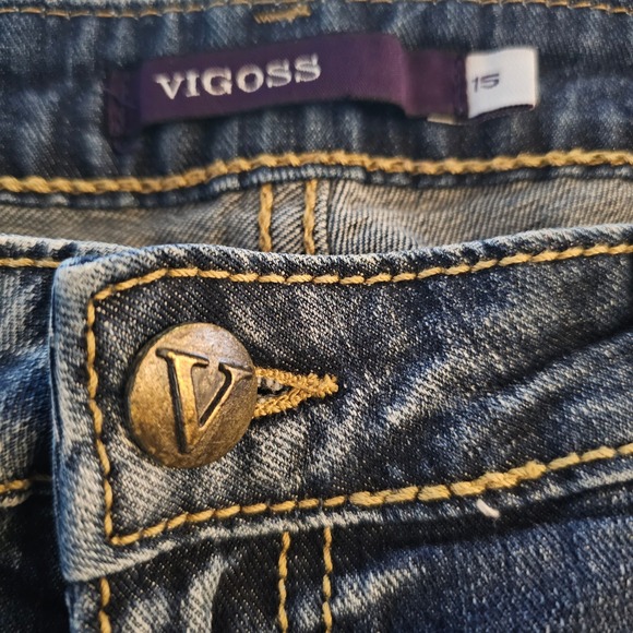 Vigoss Women's Blue Wash Bootcut Distressed Bleach Splatter Denim Jeans Size 15 - Picture 7 of 11